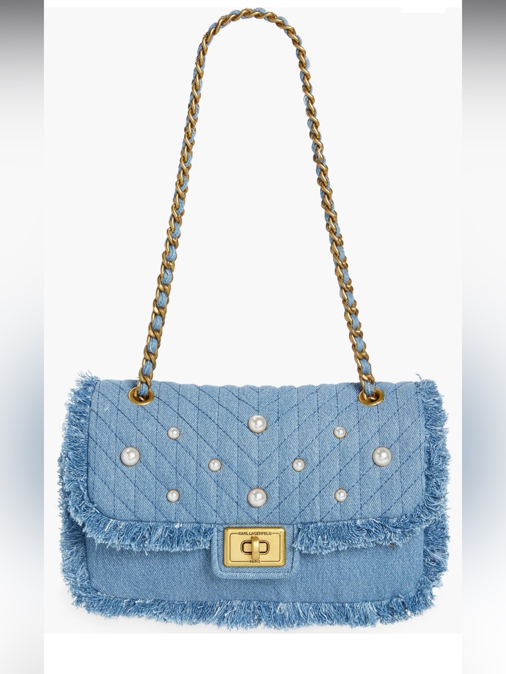 Karl Lagerfeld Medium Agyness Quilted Denim Convertible Shoulder Bag